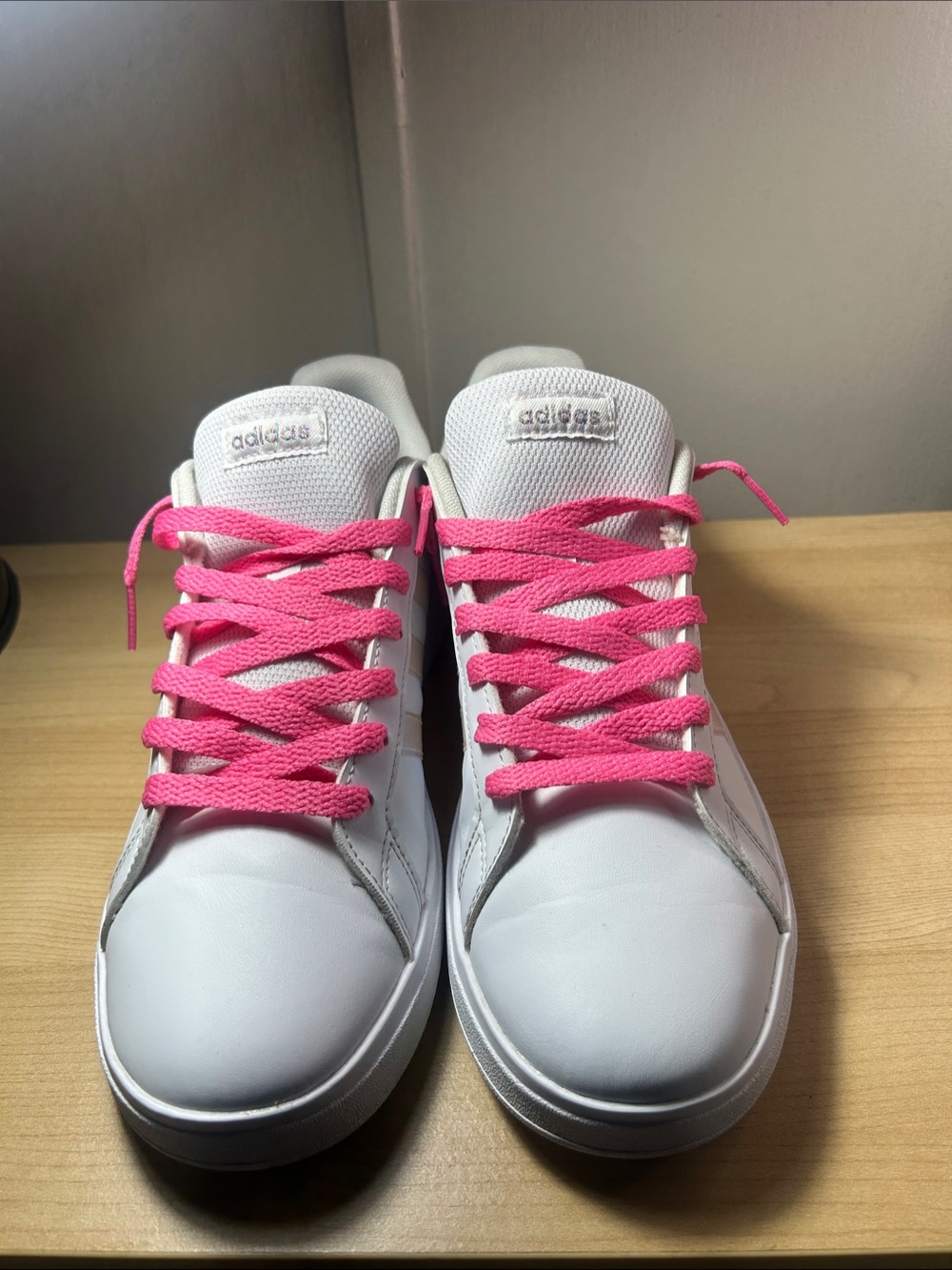 Adidas White Women’s Sneakers with Pink Laces